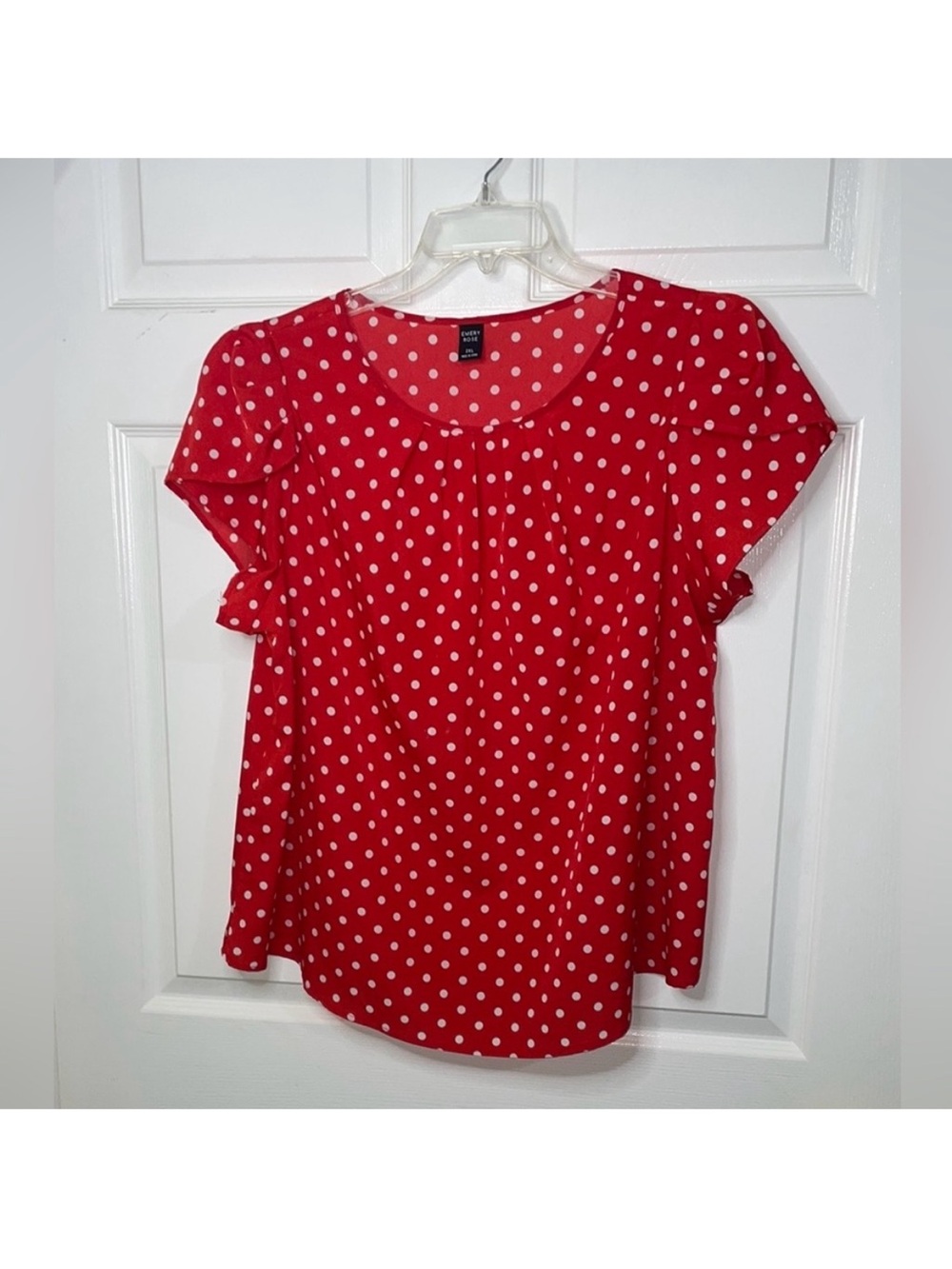 Polka Dot Red Short Flutter Sleeve Blouse